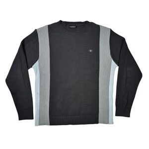 TOM TAILOR Mens Crew Neck Jumper Sweater Medium Ribbed Grey Y2K VTG Colorblock